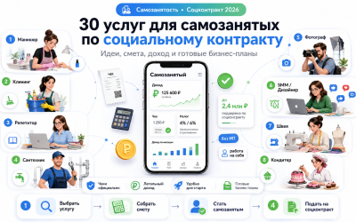 30 услуг для самозанятых по социальному контракту в 2026 году: идеи, смета и бизнес-планы