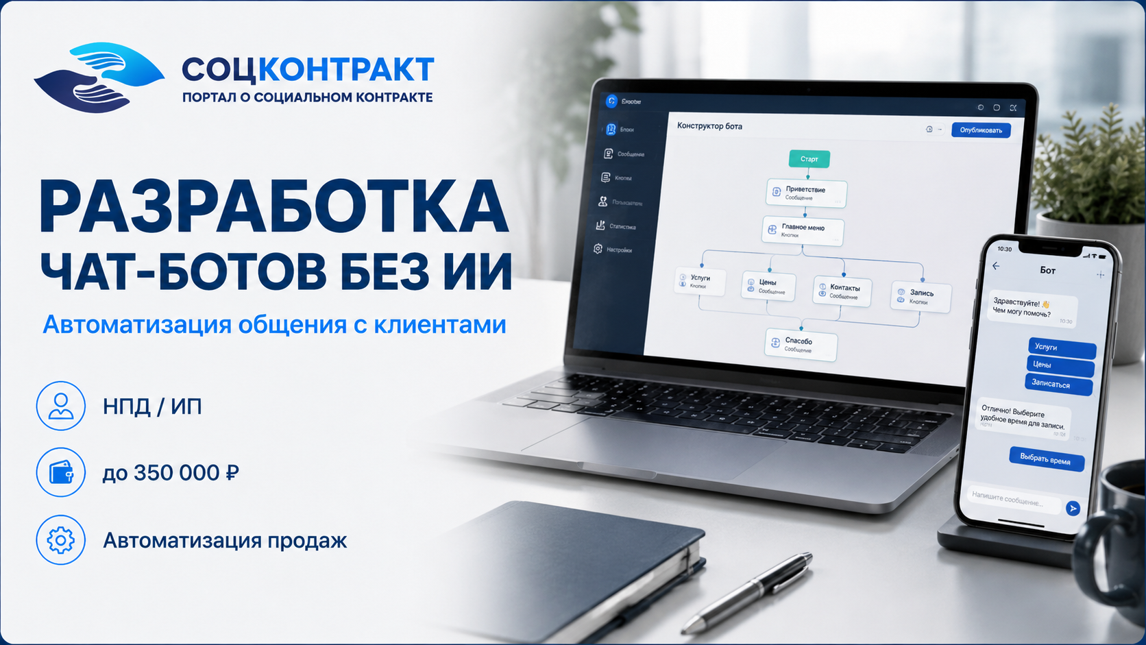 Разработка чат-ботов без ИИ как бизнес по социальному контракту
